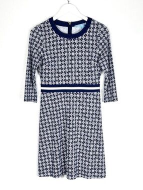 Draper James original line Honeycomb elbow sleeve blue and white pointe dress S